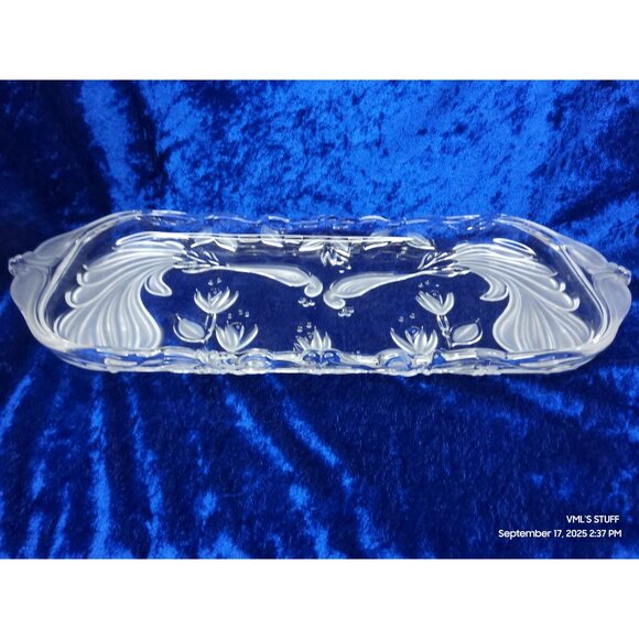 Vintage 1980s Mikasa Crystal Frosted Peacock Canapé Tray 15.25"L SA558/349 Etche - Picture 2 of 6